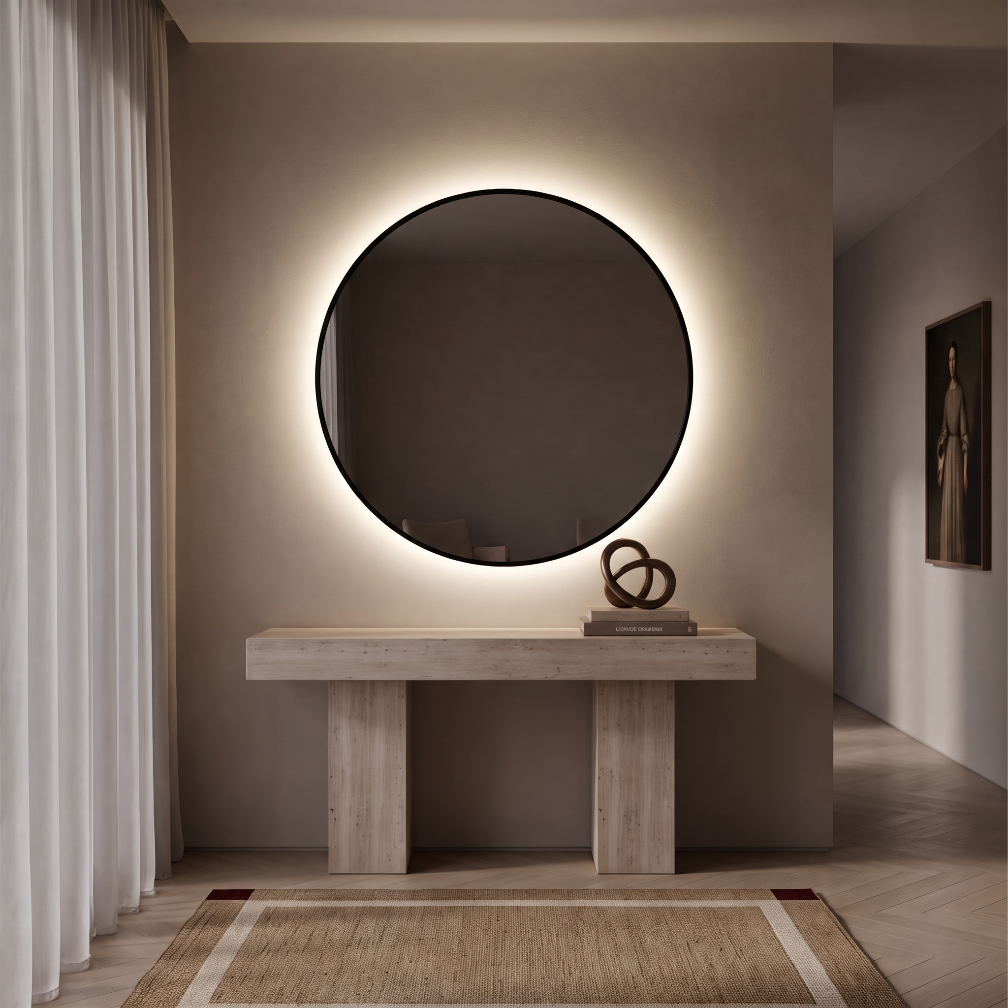 Chloris Led Round Mirror Black